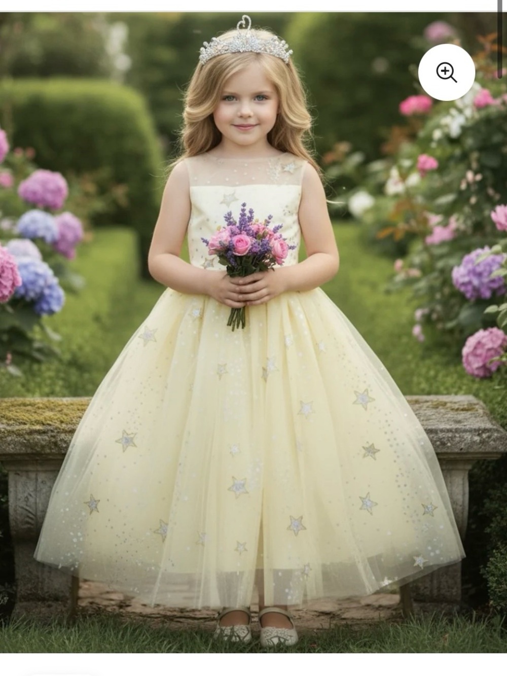 Pale Yellow Star-Embellished Tulle Girl’s Formal Dress